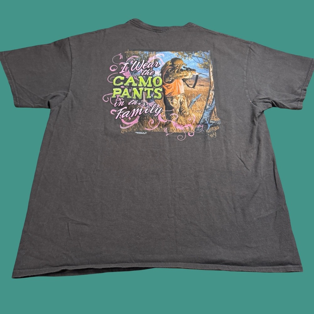 Buck Wear Womens XL 'I Wear The Camo Pants' Hunting Graphic T Shirt Y2K